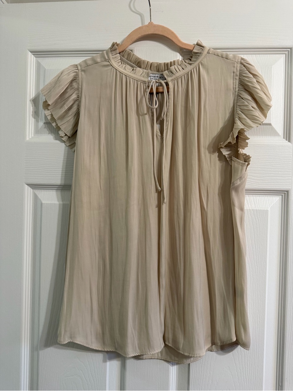 Current Air Beige Ruffle Sleeve Tie-Neck Blouse
